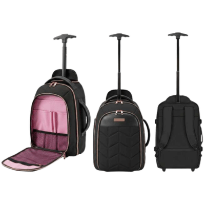 Multi Compartment Black & Rose Gold Cabin Bag On Wheels