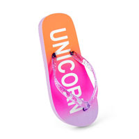 Girls Unicorn Print Flip Flops Purple Orange