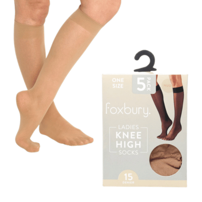 Ladies 5 Pack Nude 15 Denier Knee High Socks