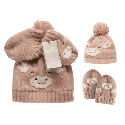 Babies Highland Cow Design Hats and Mitten Set