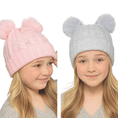 Kids Cable Hat With 2 Pom Pom