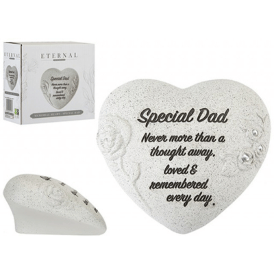 Memorial Grey Heart With Diamantes & Roses Dad