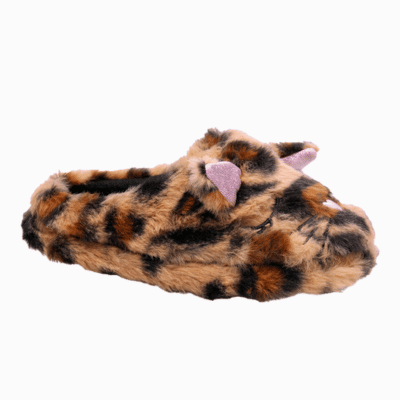 Girls Animal Print Cat Slider Slipper