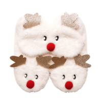 Ladies Christmas Reindeer Faux Fur Slipper Socks with 3D Sleep Masks