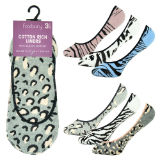 Ladies 3 Pack Invisible Socks With Silicone Back Animal Prints