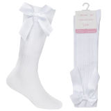 Girls 1 Pair Bow Cable Knee High Socks White