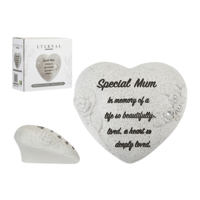 Memorial Grey Heart With Diamantes & Roses - Special Mum