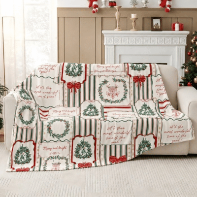 Christmas Design Flannel Throw - Festive Cheer 170cm x 230cm