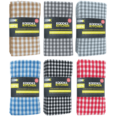 10 Pack Everyday Kitchen Tea Towels - Assorted
