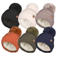 Ladies Faux Fur Lined Knitted Pom Pom Hat