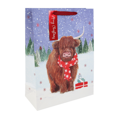 Highland Cow Christmas Kraft XL Gift Bag