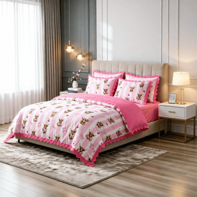 Fun Design Duvet Set Highland Cow With Bows - Scallop Edge