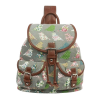 Birds and Flowers Vintage Retro Backpack Grey