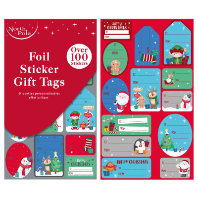 Cute Foil Sticker Christmas Gift Tags - 100 Pack