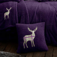 Stag Embroidered Soft Teddy Feel Cushion Cover Purple