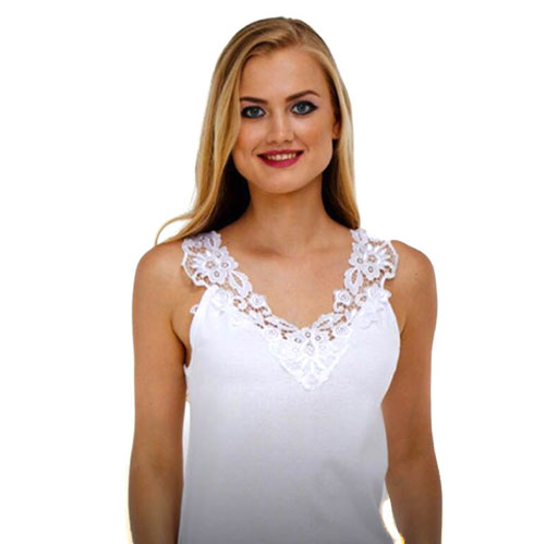 Ladies Cotton Vests White & Pastel Broad Strap