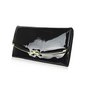 Patent Bow Flap Over Purse Black