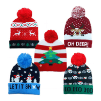 Unisex Christmas Pom Pom Hat With Flashing Light