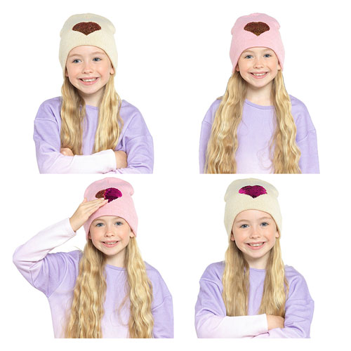 Kids Love Heart Reversible Sequins Hat