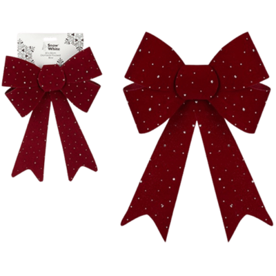 Snow White Burgundy Flocked Diamante Bow