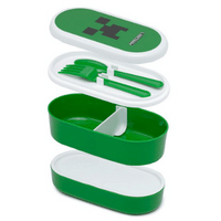 Minecraft Creeper Stacked Bento Box Lunch Box with Fork & Spoon