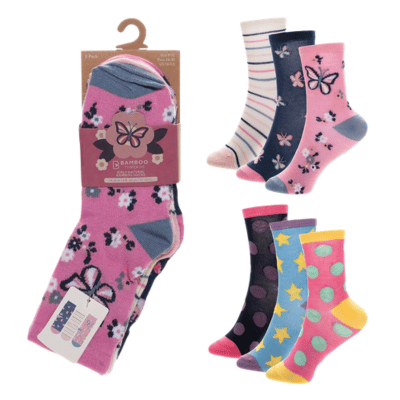 Girls 3 Pack Bamboo Butterfly/Polkadot Design Socks