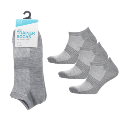 Mens 3 Pack Grey Marl Trainer Socks