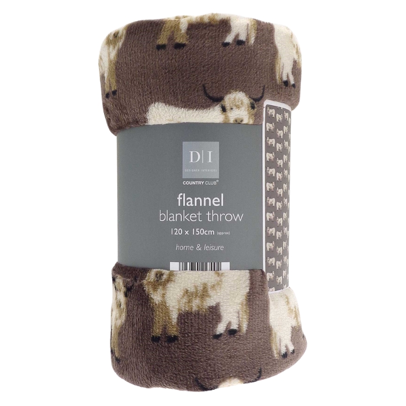 Highland Cow Design Super Soft Flannel Blanket Throw - Brown