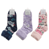 Ladies Floral Print Bed Socks With Gripper