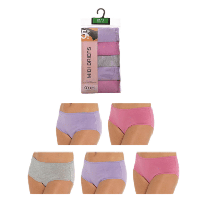 Ladies 5 Pack Plain Midi Briefs