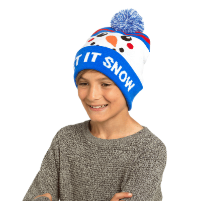 Kids Christmas Bobble Hat Let It Snow