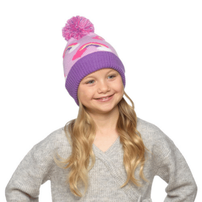 Girls Rainbow Print Jacquard Hat with Bobble