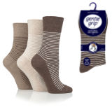 Ladies Gentle Grip Socks Fine Stripe Brown