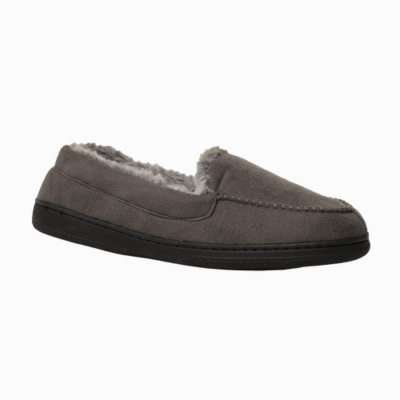 Mens Moccasin Slippers With Faux Fur Lining - Grey