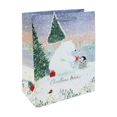 Polar Bears White Kraft Medium Christmas Gift Bag