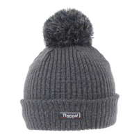 Mens Thermal Lined Ribbed Knitted Bobble Hat Khaki & Grey