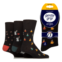 Mens Gentle Grip Socks Fun Feet Coffee