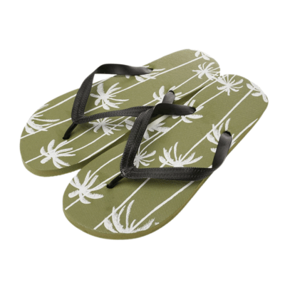 Mens Green Palm Tree Print Flip Flops