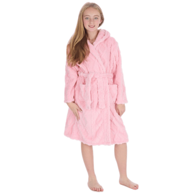 Girls Cable Knit Embossed Dressing Gown - Pink