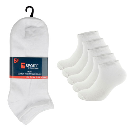 Mens White Trainer Socks 5 Pack