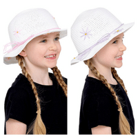 Girls Straw Hat with Floral Embroidery