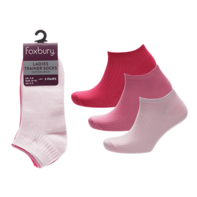 Ladies 3 Pack Pinks - Drop Needle Trainer Socks