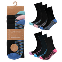 Ladies 3 Pack Bamboo H&T Socks - Footbed Design