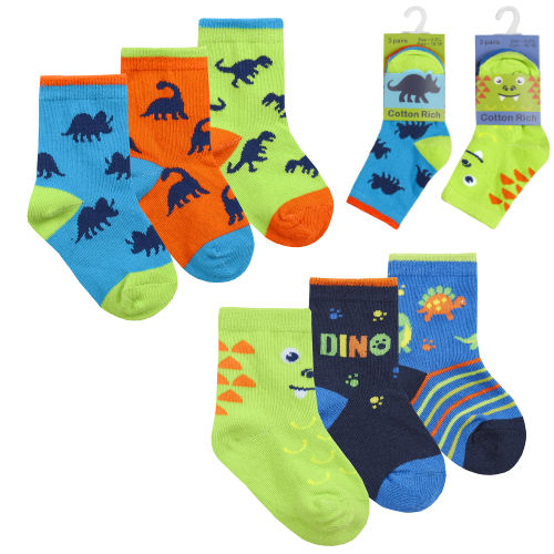 Baby Boys 3 Pack Dinosaur Socks Assorted Wholesale Baby Socks