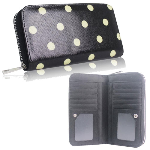 Polka Dot Design Long Zip Purse Black Wholesale Bags & Purses