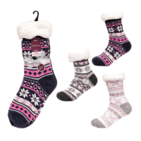 Ladies Fairisle Lounge Socks with Sherpa Lining & Grippers