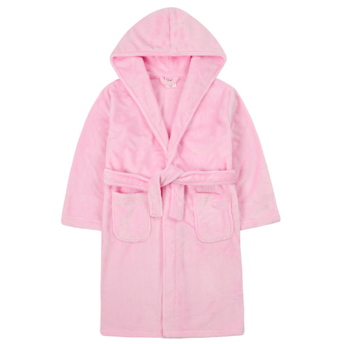 Girls Light Pink Flannel Fleece Hooded Dressing Gown Wholesale