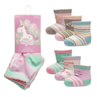 Baby Girls 3 Pack Rainbow/Unicorn Design Socks