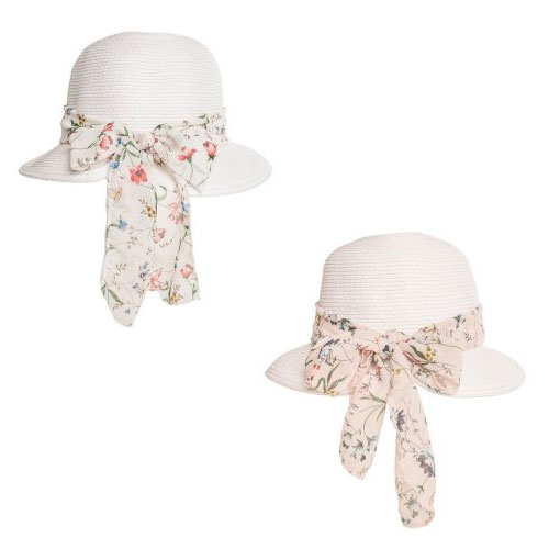 Ladies Straw Hat With Floral Chiffon Scarf Wholesale Hats Wholesale