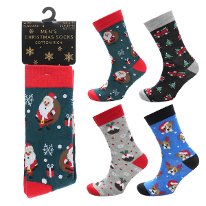 Mens Cotton Rich Christmas Design Socks